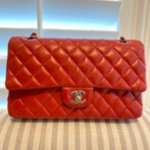 Medium red Chanel double flap bag